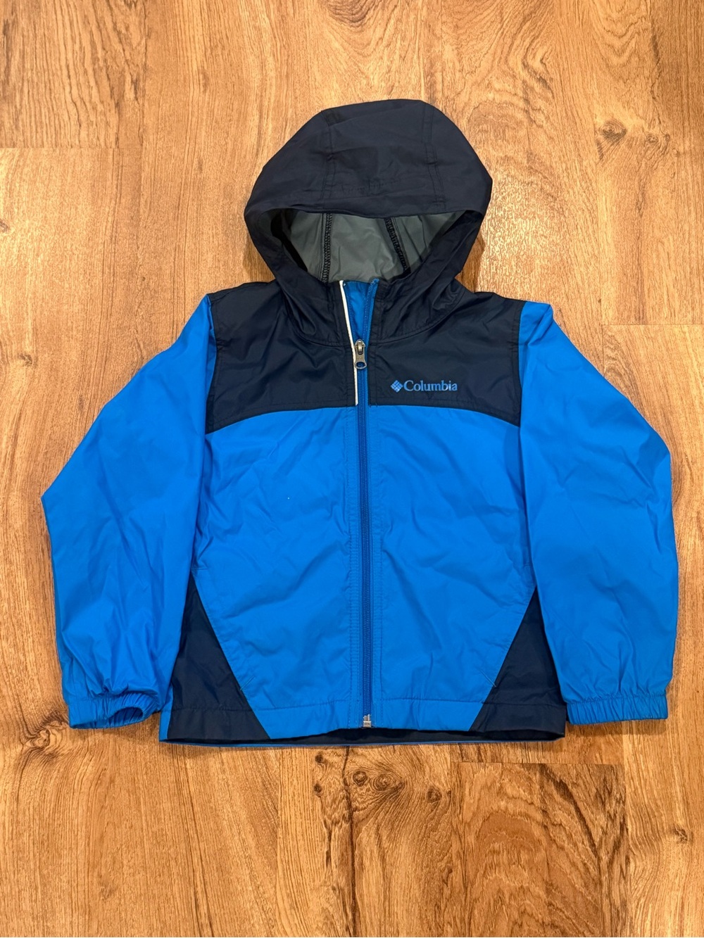 Columbia Kids Blue and Navy Hooded Rain Jacket XXS 4/5
